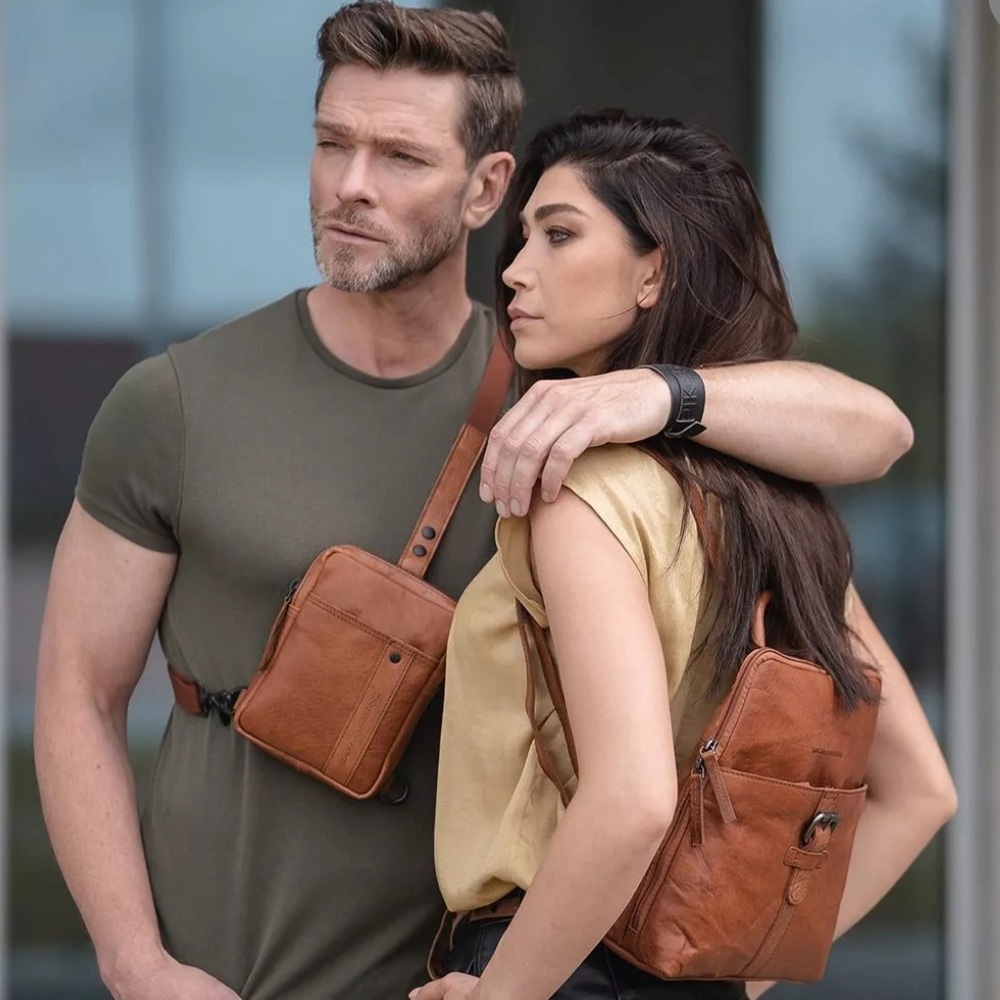 Spikes & Sparrow cognac leather backpack